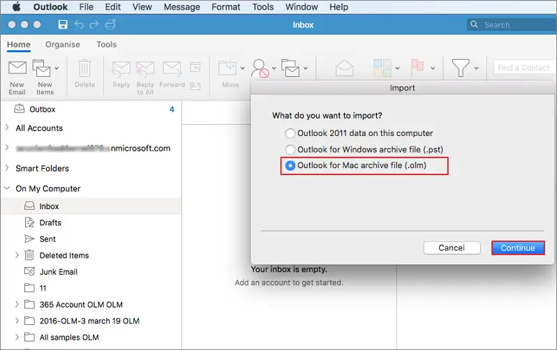 Choose olm option and click continue