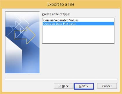 Select Outlook data file