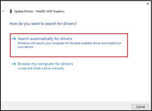 Click on the automatic drive searching option