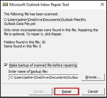 Select the option Repair