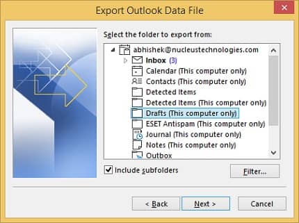 select the folder you want to export