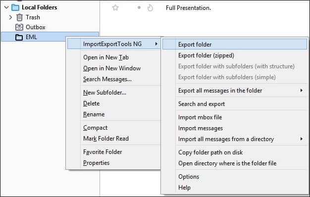 Click Export folder