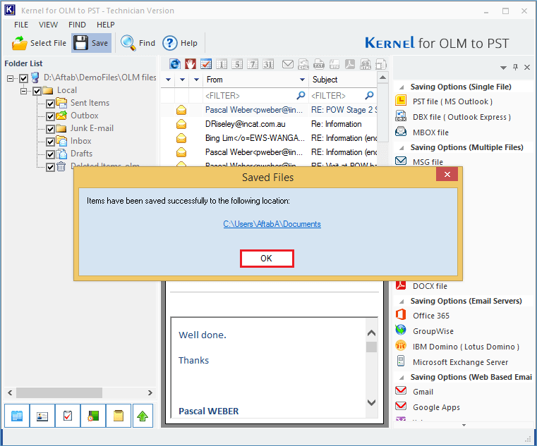 OLM files will be converted into MBOX