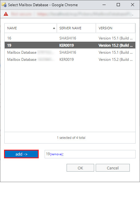 Select the database from Exchange 2019