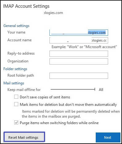 click on Reset mail settings