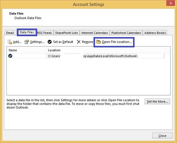 select your OST file account