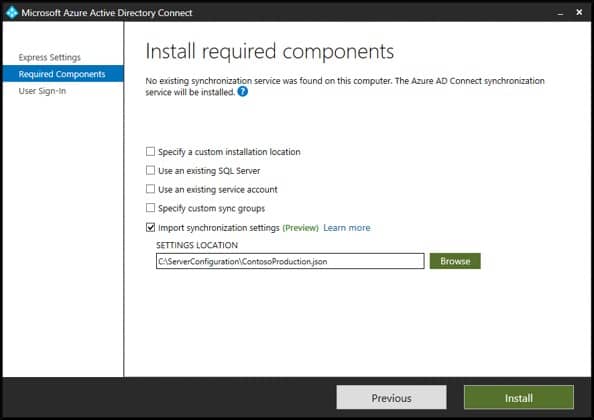 choose Import synchronization settings