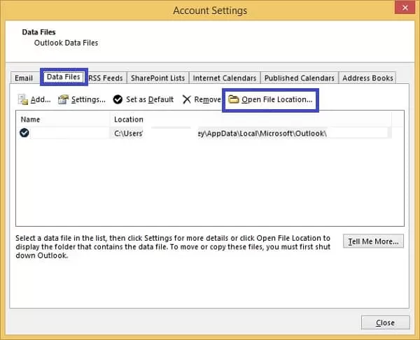 select your OST file account