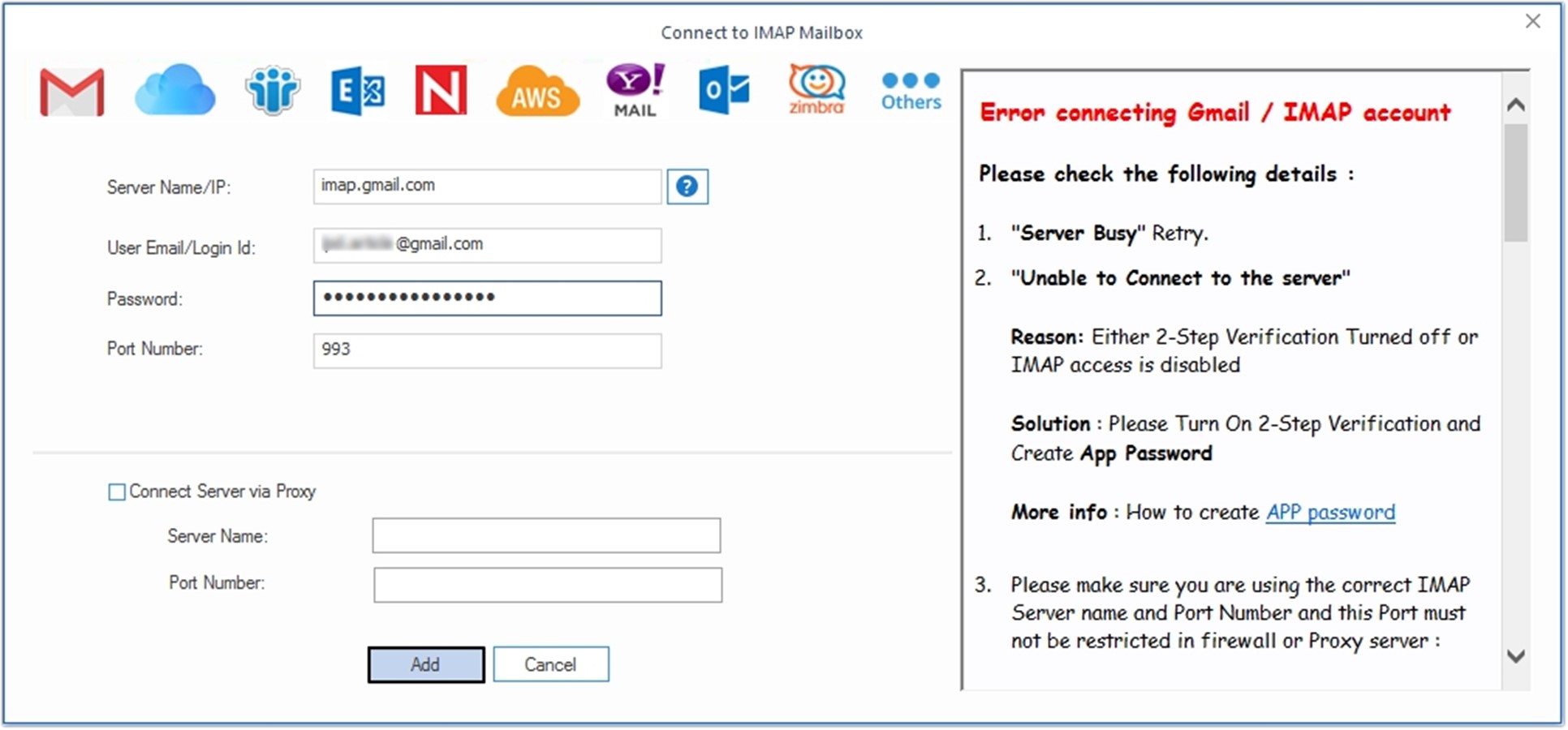 credentials of IMAP account