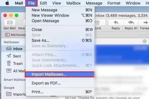 Click on file and select import mailboxes