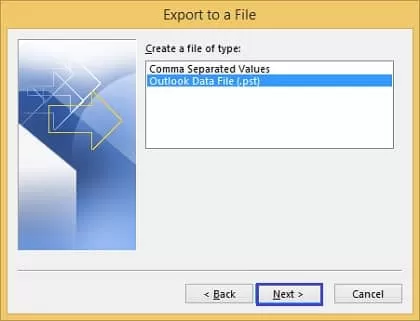 Select Outlook data file