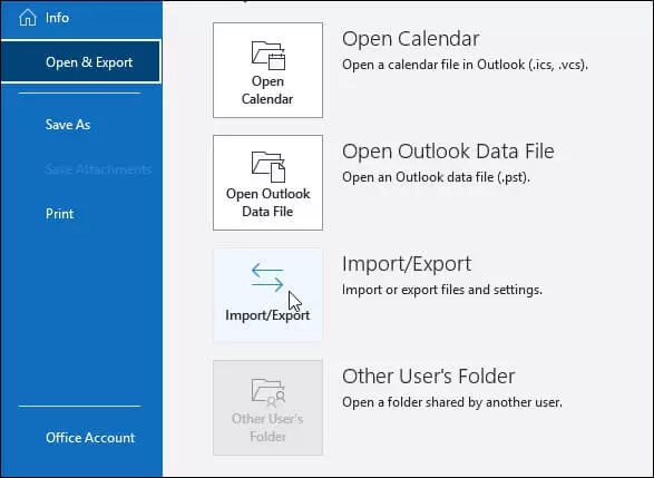 tap on Import/Export
