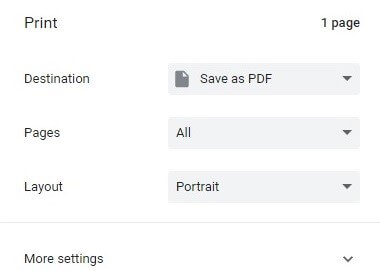 Print page will appear