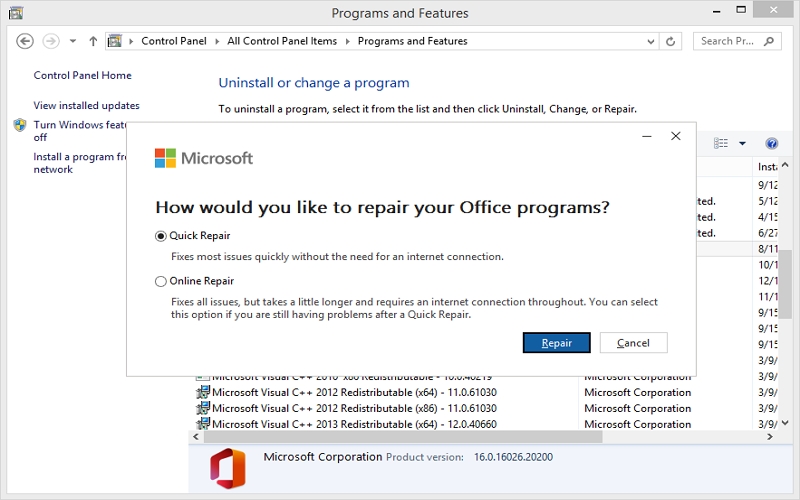 Repair Microsoft Office