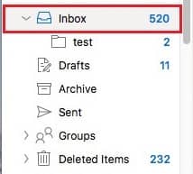 selected the Inbox folder