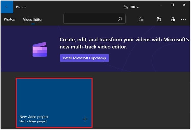 Click on the New video project option