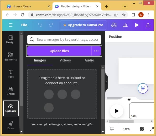Go to Uploads and then tap on Upload files option