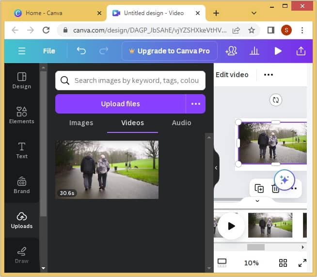 drag the video file to the Edit video section