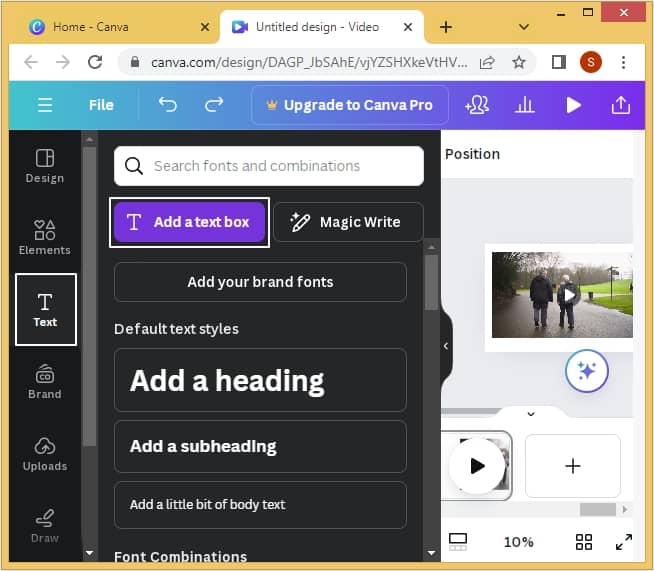 click on Add a text box to add watermark