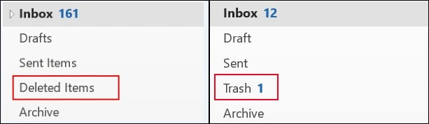 Check the Deleted Items or Trash Folder