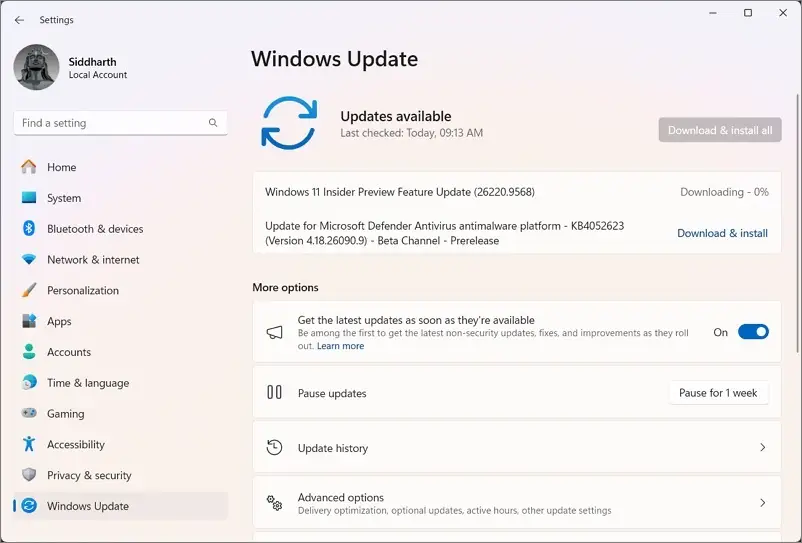 Open windows setting and check for windows update