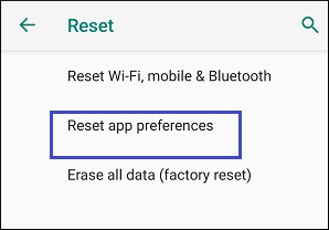 Click on Reset app preferences