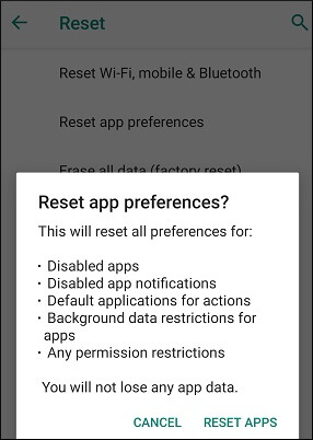 select the Reset Apps