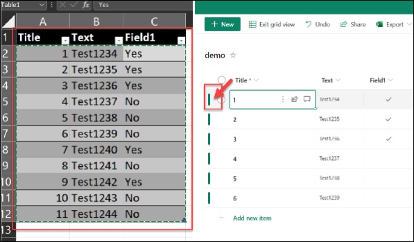 Copy the data from the Excel file
