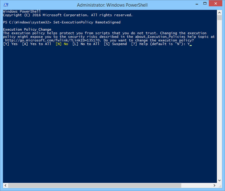 PowerShell will ask if you agree with the suggested changes and Click Y