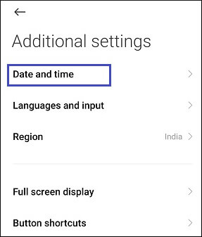 Date and Time option