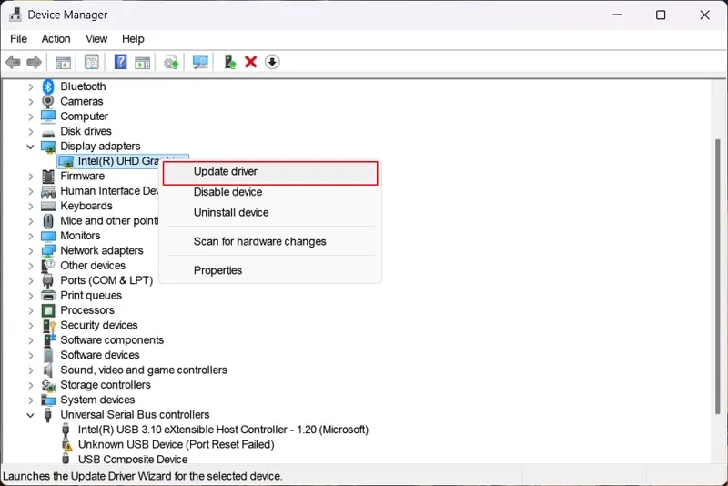 Click display adapter driver updates