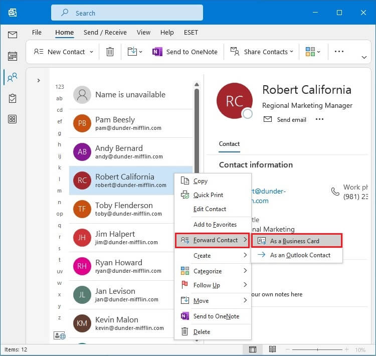 Choose Forward Contact As a Business card