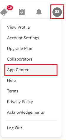 Click on your profile present in the top right corner and select App Center