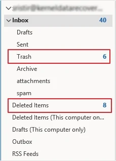 Check the deleted items or trash folder