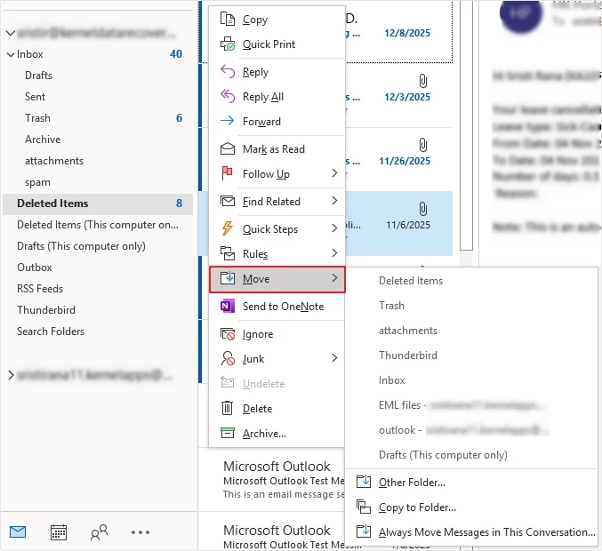 All your deleted items will be shifted to the desired location 