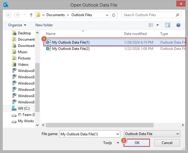 Locate your archive file and click OK