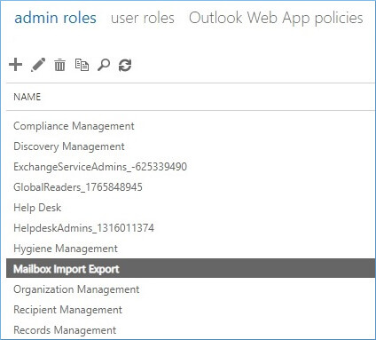 Mailbox Import Export admin role