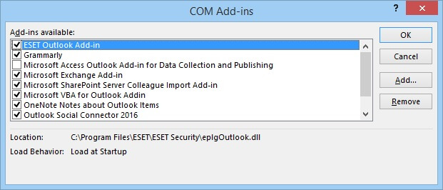  uncheck all add-ins listed on the COM Add ins window and click OK