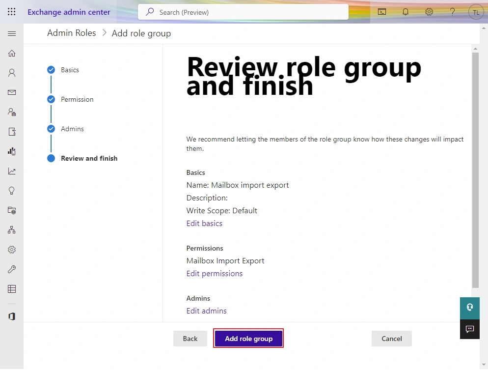 click add role group