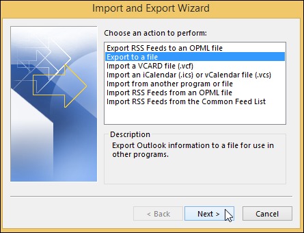 select Export to a file