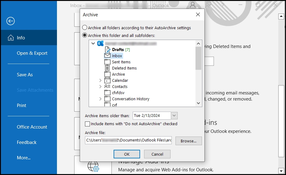 Choose the date and folder that you want to move and Click on Browse to select the destination then click on OK
