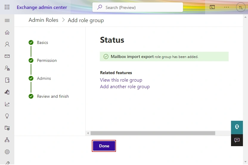 role group added and click done