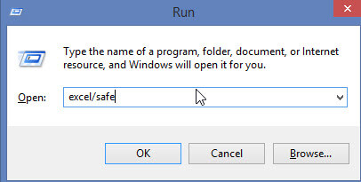 Type excel /safe and then press Enter