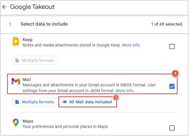 Select data to include section
