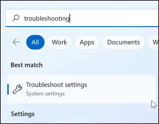 Troubleshoot settings