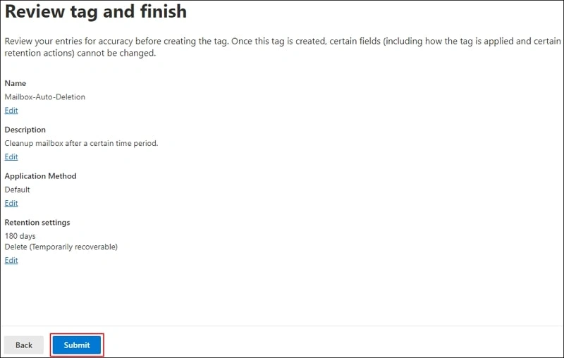 Review tags and click Submit