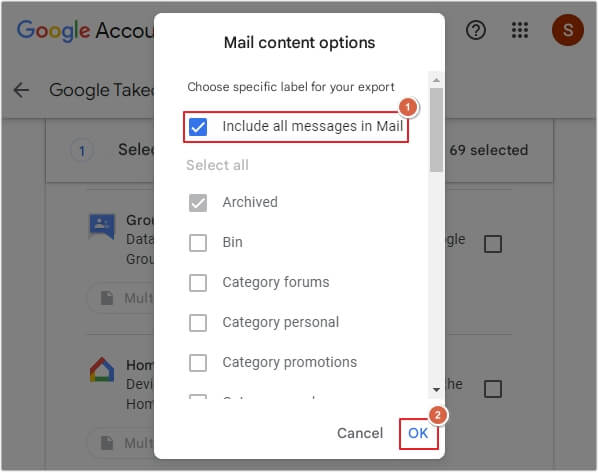 Include all messages in Mail then click OK.
