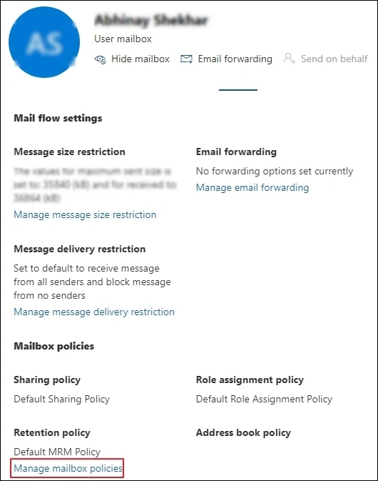 Manage mailbox policies