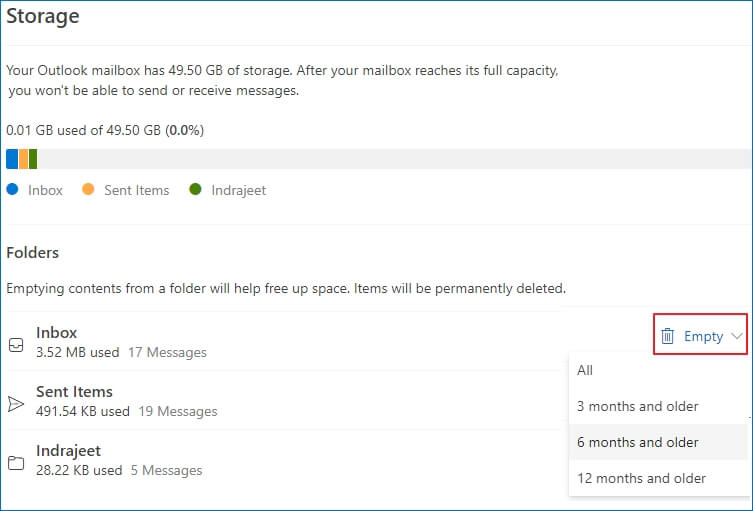 show various folders and their sizes
