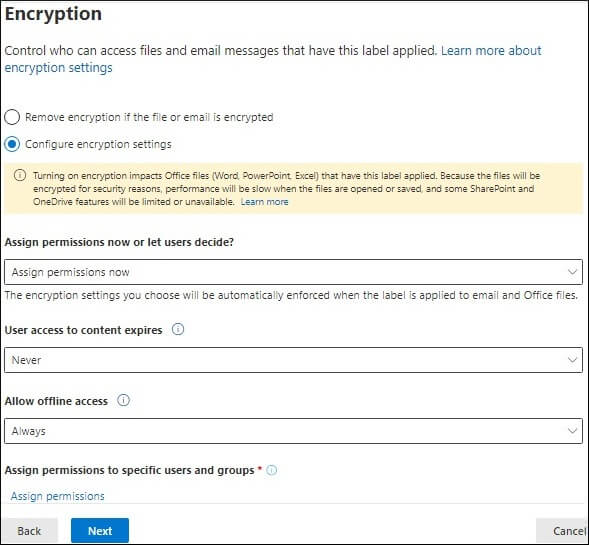 Configure encryption settings